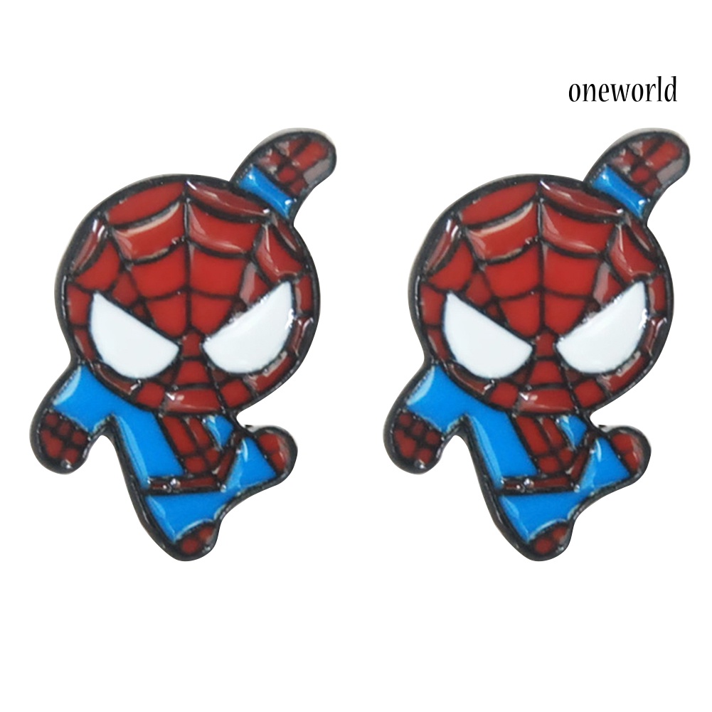 OW@ Fashion Spider Man Deadpool Captain America Cartoon Enamel Ear Studs Earrings