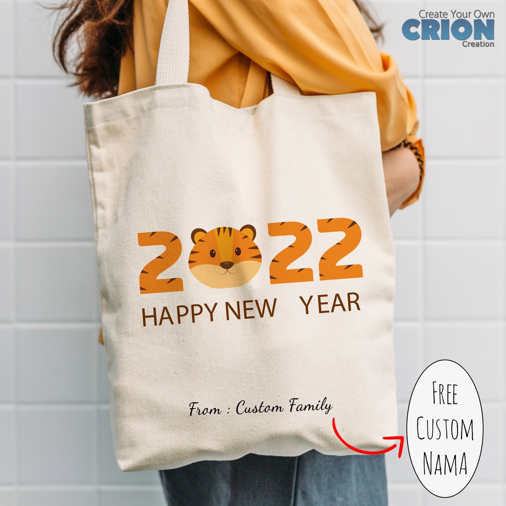 Totebag Imlek Tiger 2022 series blacu Bisa Custom ucapan / nama / kata