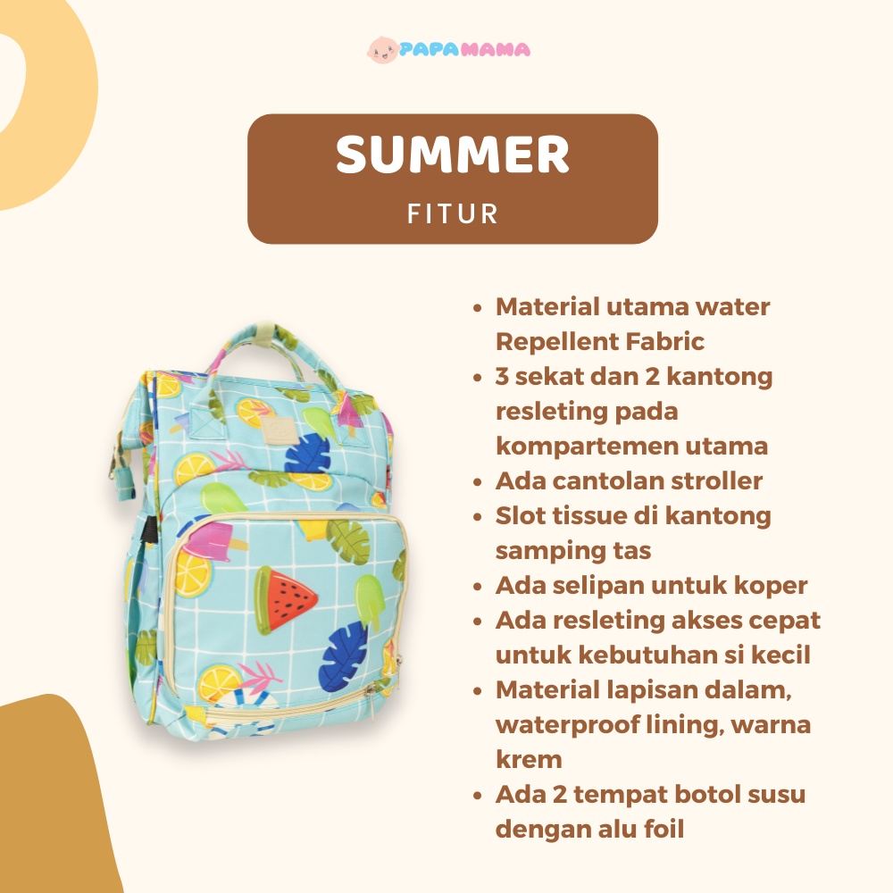 Papamama Pattern Diaper Bag  Summer Time - Water Repellent bag - 1032