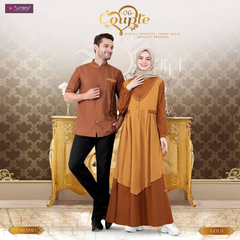 Gamis Couple Original COUPLE-06 by Aurany|Gamis Katun Shakila Gold|Koko Lengan Pendek|Kemko Maroon