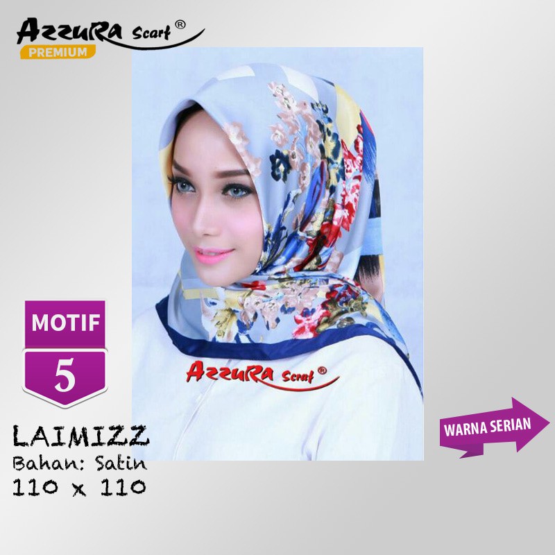 Jilbab Segiempat Laimizz Satin Lamiz Motif 5 By Azzura Premium Hijab
