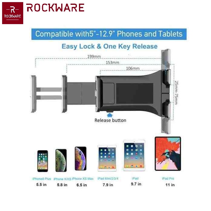 ROCKWARE PB-47B - Mulltifunctional Tablet Stand - Untuk Max. 12.9-inch