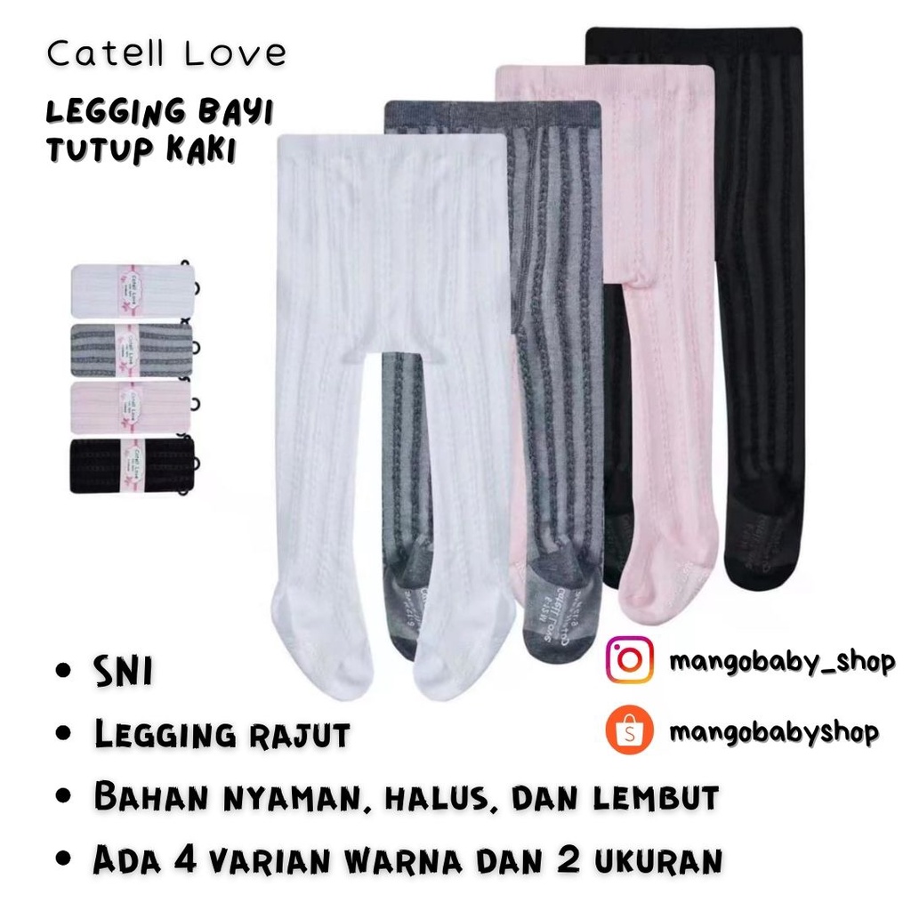 CATELL LOVE | LEGGINGS BAYI BABY ANAK PANJANG RAJUT KATUN TUTUP KAKI STOCKING 0-6 6-12 m