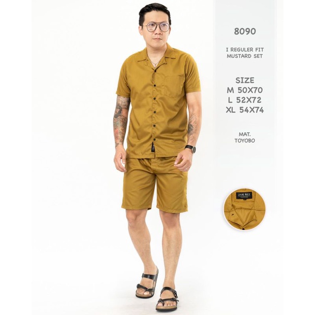 Baju Tidur Piyama Polos Mustard Pria Dewasa Baju Tidur Cowok Pajamas Polos Lengan Pendek Pria