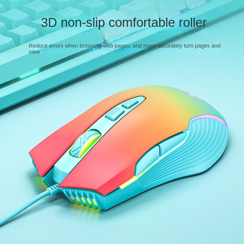 Onikuma CW905 Mouse Kabel 7 Tombol 800-6400 DPI Anti slip Dengan LED Warna-Warni