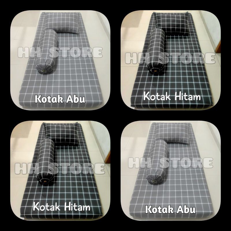 Sprei Resleting Aesthetic Monokrom 90x200 / 120x200 / 100 Motif Kotak Abu Hitam Sarung Kasur Busa