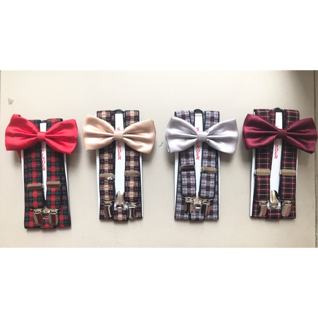 Paket Motif Suspender &amp; Bowtie dewasa fit to size L