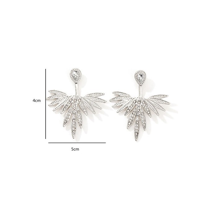 LRC Anting Tusuk Fashion Silver Rear Hanging Wings And Diamond Earrings F75541