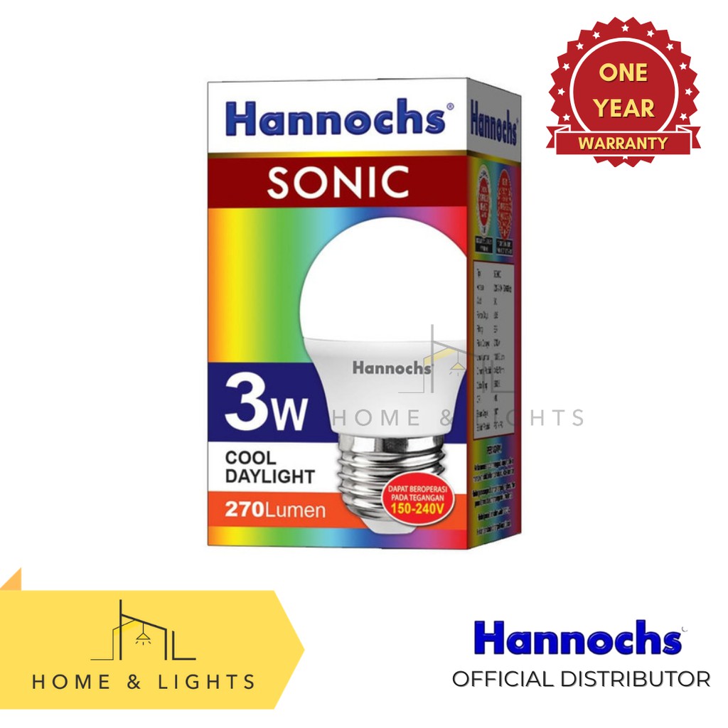 [GARANSI 1THN] Hannochs LED Sonic 3W/5W/7W/9W/12W/15W/20W | Warm White &amp; Cool Daylight, Desain Elegan dengan Frosted Cover, Tegangan 150-240V, Lampu Hemat Energi