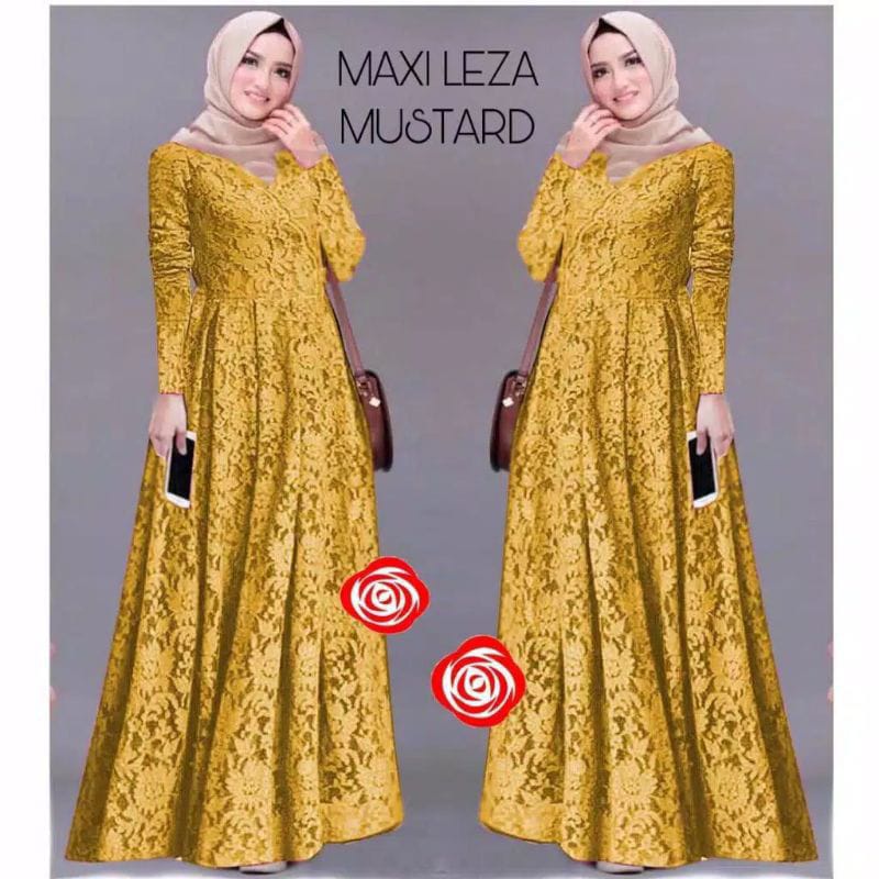 BJ - Maxi LEZA Wanita Full Brukat Lapis Furing - Size M L XL XXL - Gamis Dress Pesta Kondangan. - Fashion Muslim