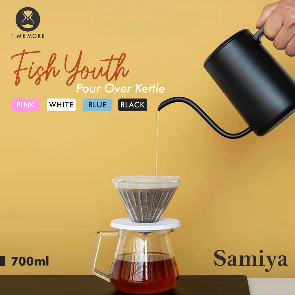 timemore fish youth pour over kettle / teko kopi goooseneck leher angsa V60 wooden handle