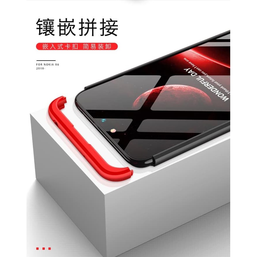 Hot Sale ORIGINAL GKK Nokia 6.1 Plus Case 360 Full Protection - hitam merah