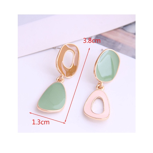 LRC Anting Tusuk Fashion Green Contrast Geometric Drop-shaped Oil Drop Hollow Earrings A61291