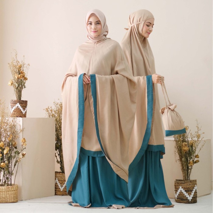 Mukena Baneska New Salwa Mix Zamrud Khaki 2in1 Allsize