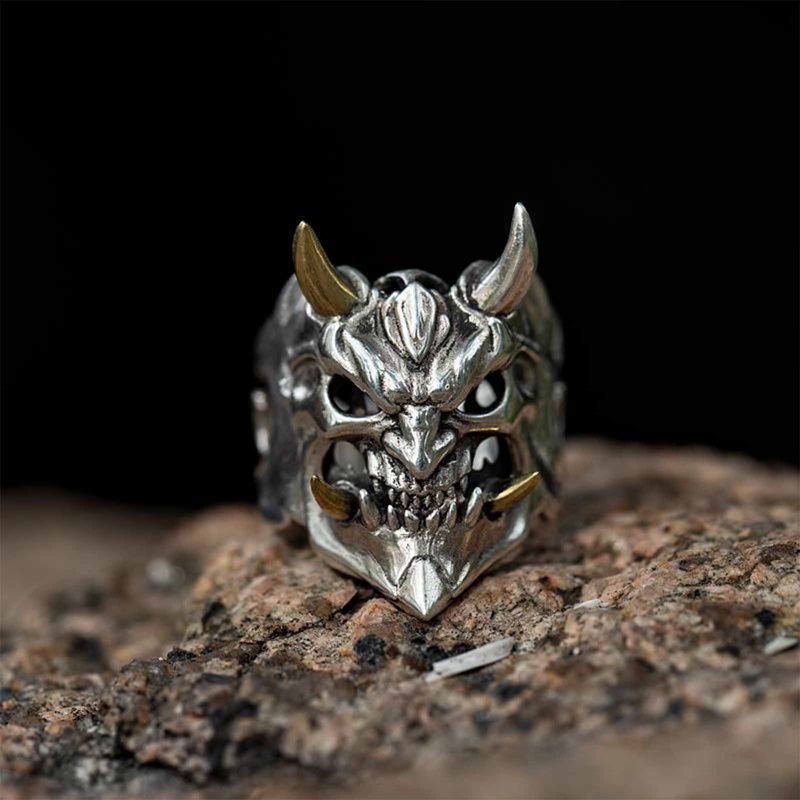 European And American Alloy Mask Prajna Ring Skull Two Tone Ring Ring Gothic Mens Rings