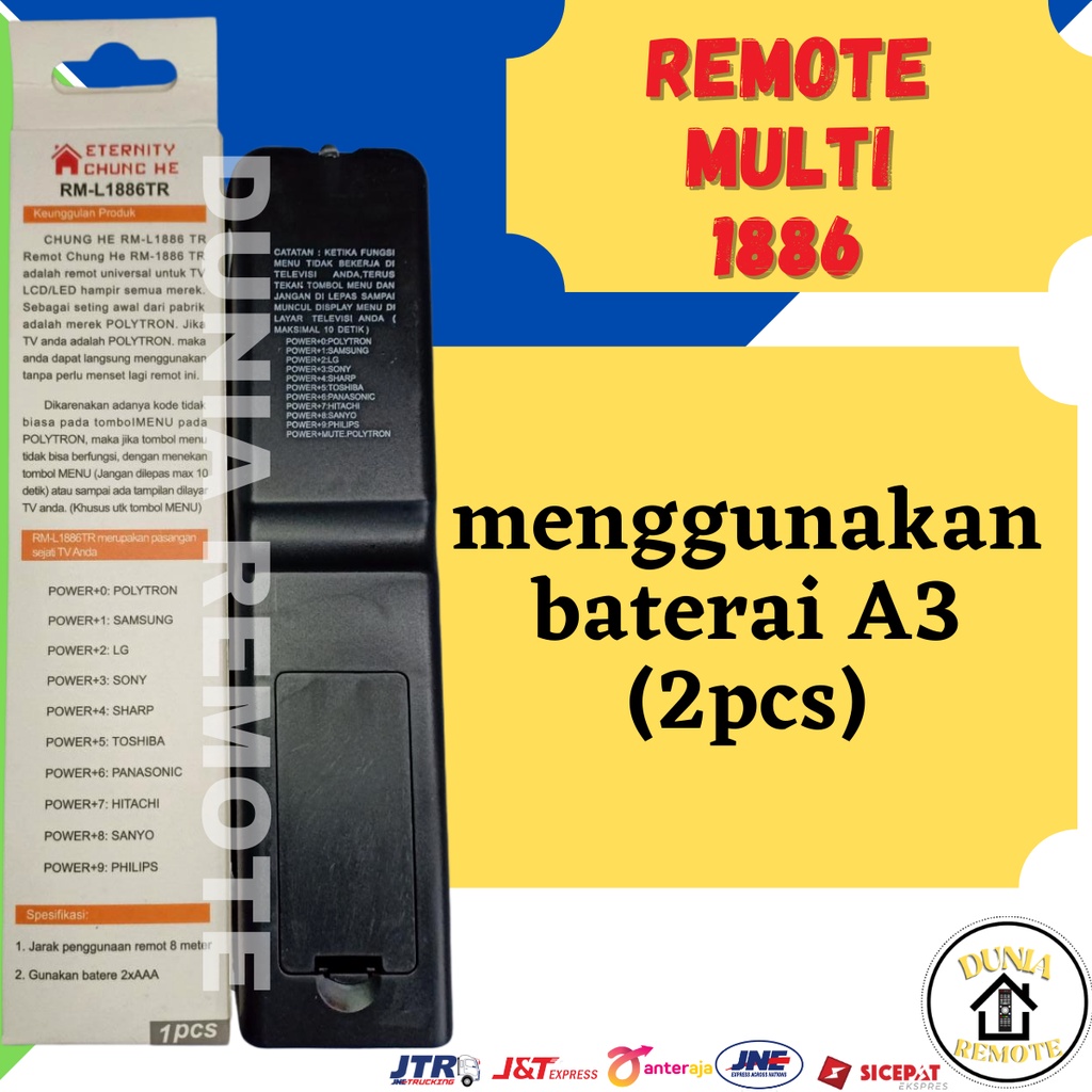 Remot Remote TV Multi 1886 Universal tanpa setting (sharp, polytron, LG, dll)