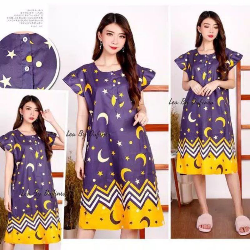 Daster Batik Lengan pendek - Motif Acak / Campur - Leher Kancing /Batik karakter busui-Bintang biru