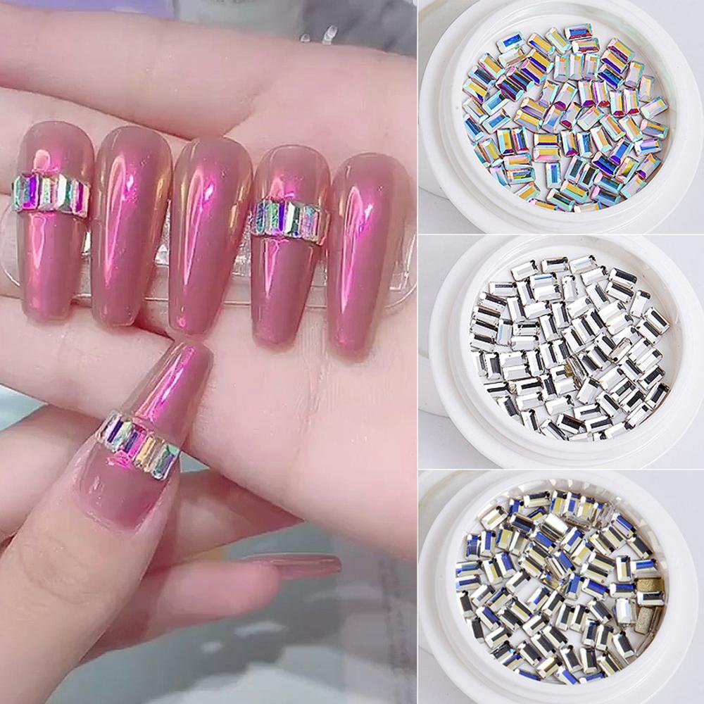 Mxbeauty 3D Nail Art Rhinestones Kecil Manikur Aksesoris Panjang Strip Berbentuk DIY Dekorasi Nail Art