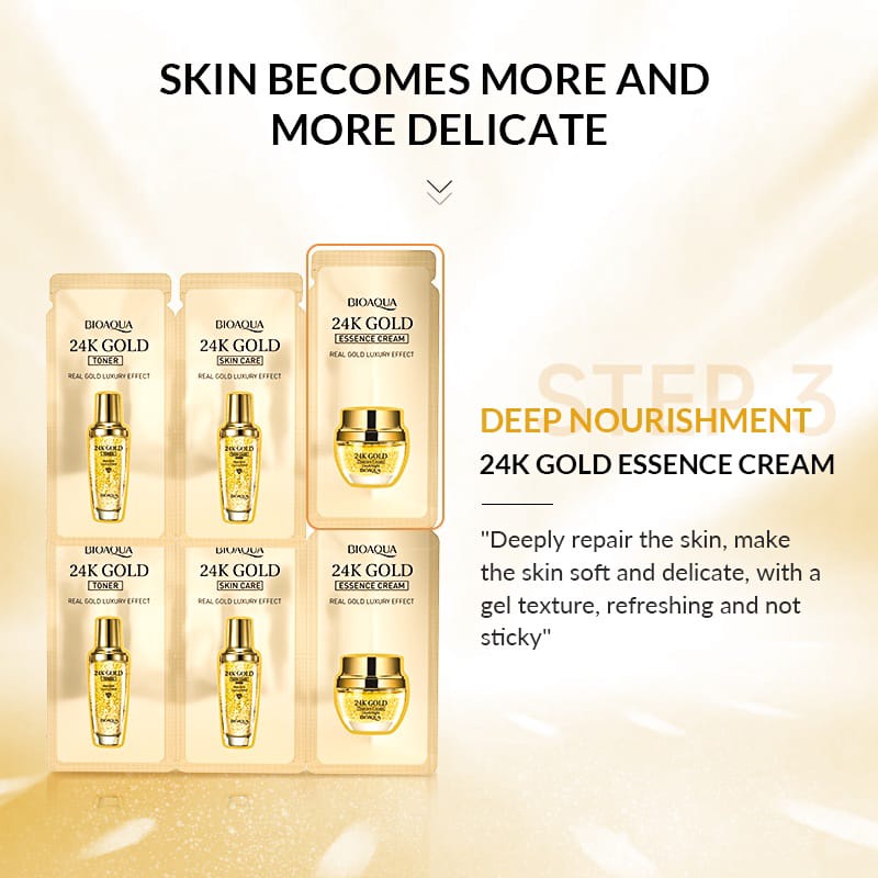 BIOAQUA 24K Gold Facial Trial Kit (3g+3g+3g ×10pcs) Contains toner/serum/essence cream