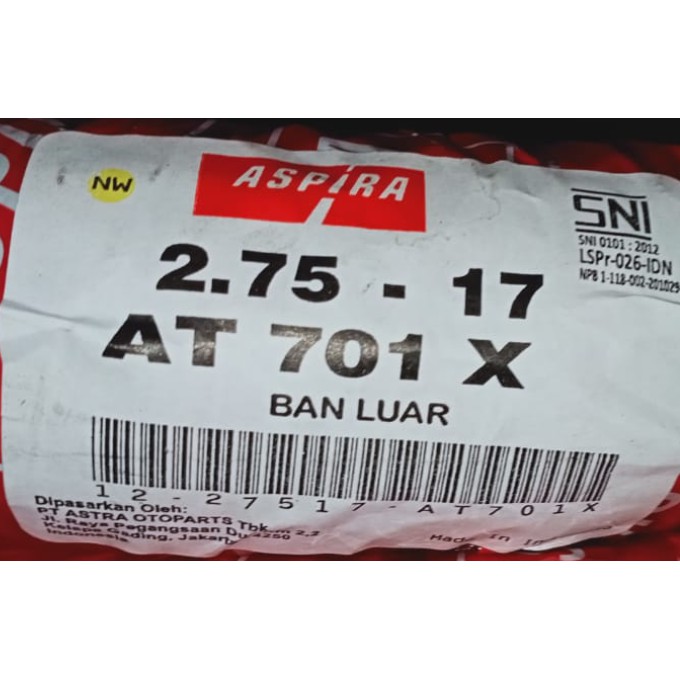 Ban Luar Aspira  80 / 90 - 17 275 RING 17  AT - 701 Tube Type