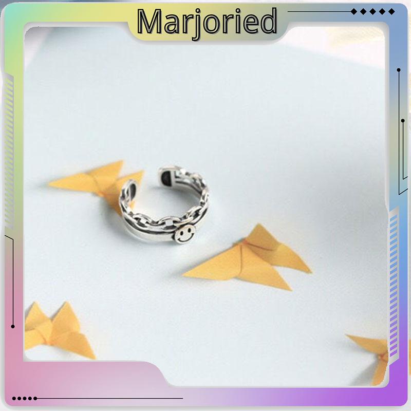 2pcs/set Cincin Rantai Yang Dapat Disesuaikan Modis Desain Wajah Tersenyum Multi-fungsi-MJD