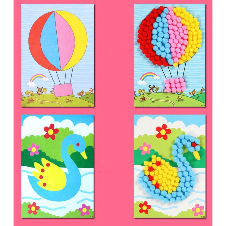 DIY Mainan edukasi anak sticker prakarya tempel POM POM