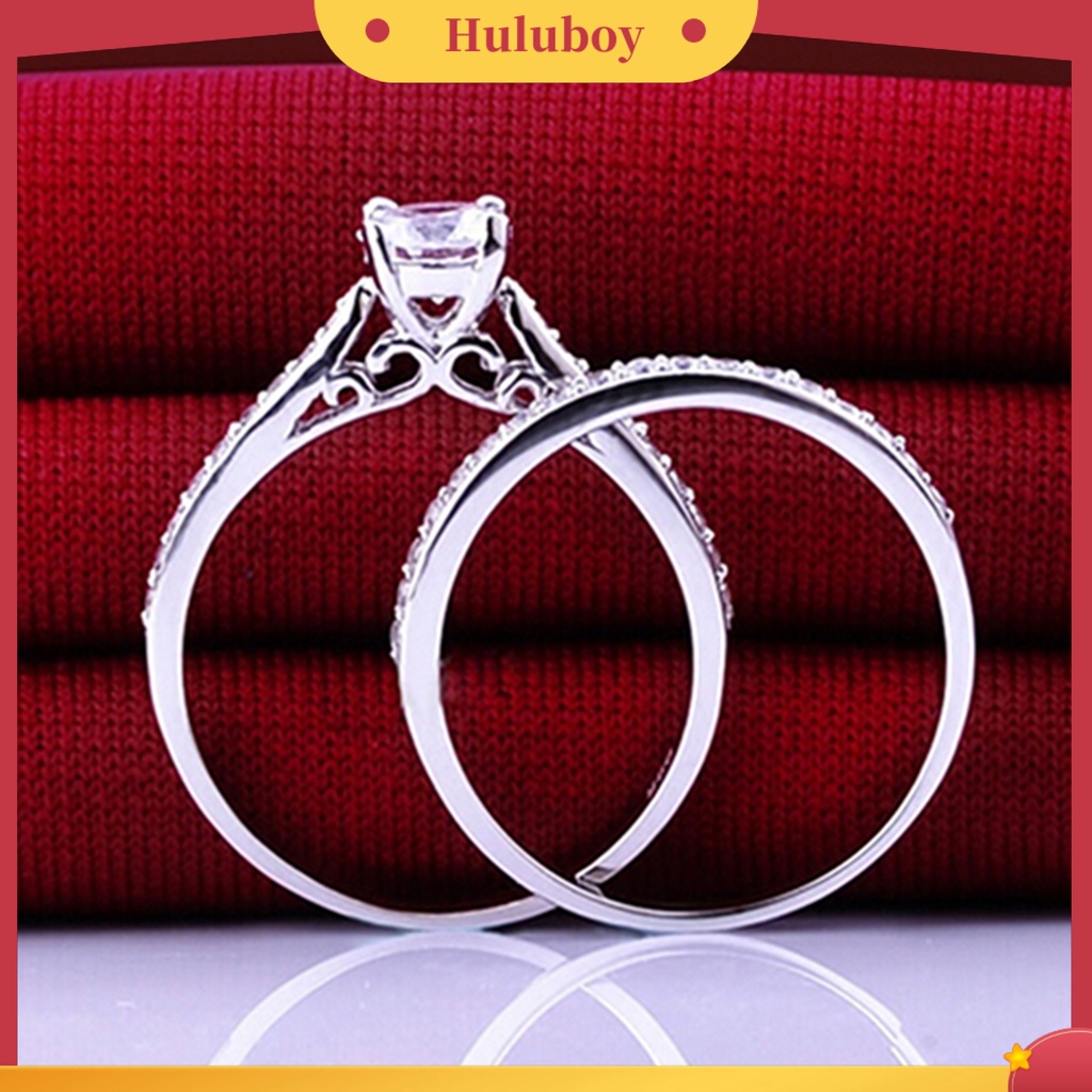 Hu Hu Hu Hu Hu Alat Bantu Pasang Kacamata♡ 2pcs / Set Cincin Pasangan Lapis Silver Hias Cubic Zirconia Berkilau Untuk Pernikahan
