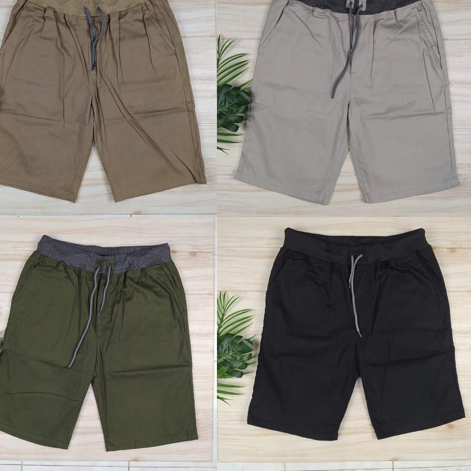 Recomended.. NEVADA POLA BESAR woven cowok pria celana pendek kain chinos pinggang karet branded mat