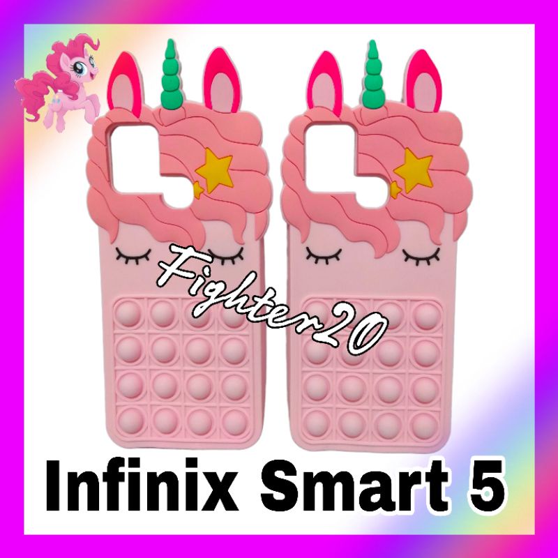 Casing Infinix Smart 5 Case Pop It Unicorn Pink Full Edition Boba Lembut Tebal Popit Kuda Poni Terba