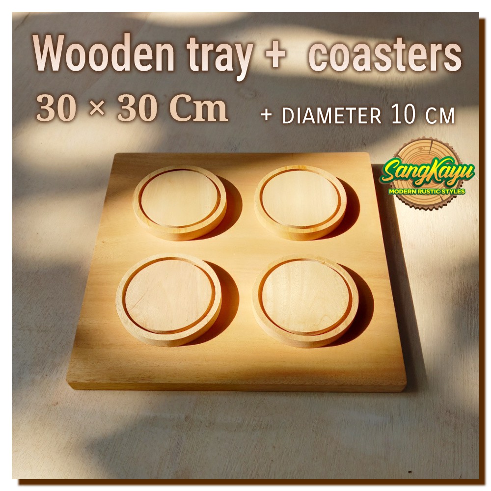 Wooden tray and coaster nampan kayu plus Tatakan gelas tatakan mangkok