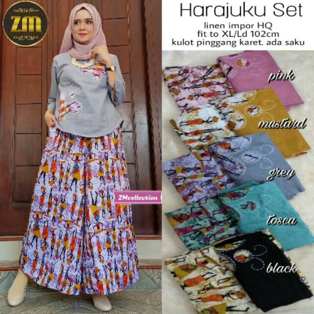 Harajuku set model kulot motif cantik