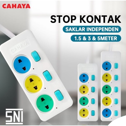 Stop Kontak Kabel Saklar 3/4/5 Lubang&1.5/3/5M/ STOP KONTAK GEPENG SNI/CAHAYA SC-793/4/5