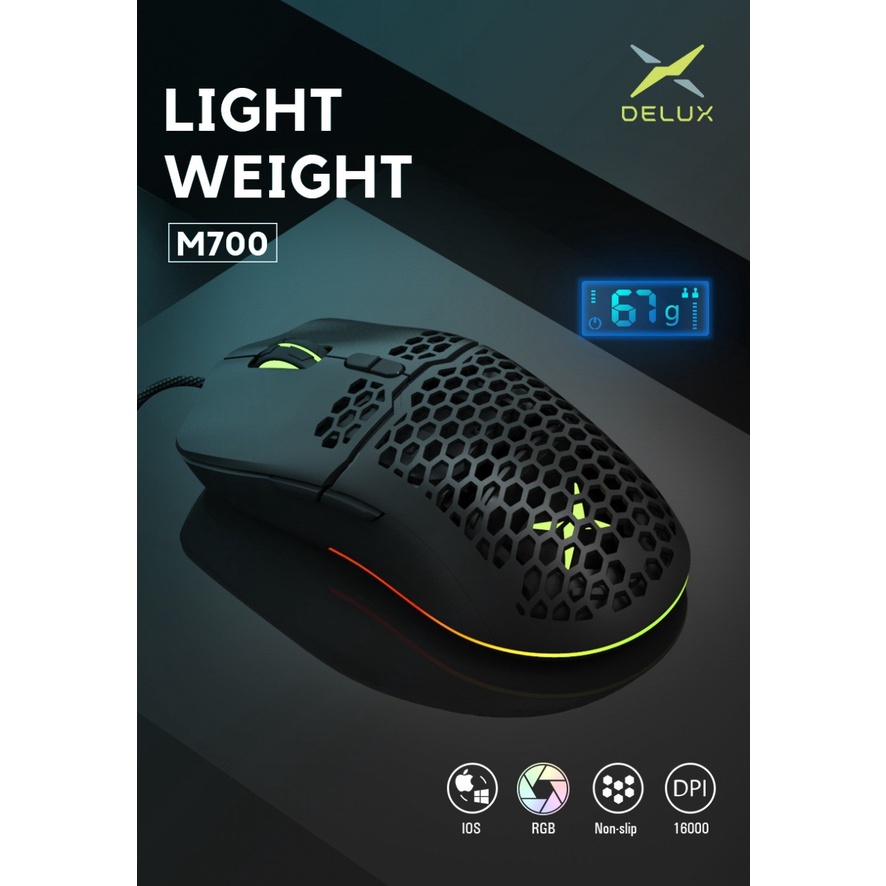 Mouse Delux M700 Wired Lightweight RGB Gaming Mouse