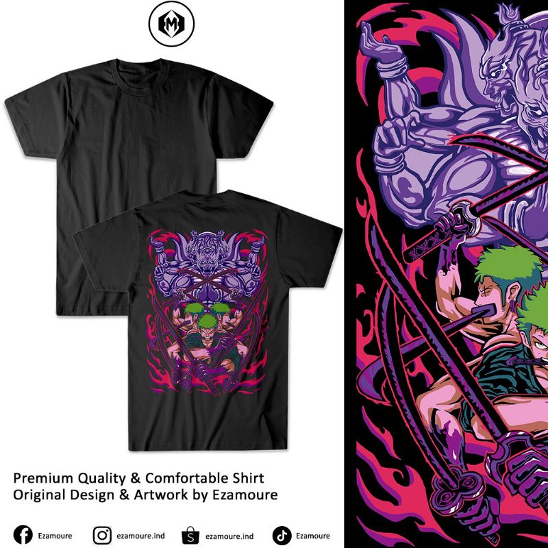 Baju Kaos Anime One Piece Roronoa Zoro Mode ashura | Ezamoure