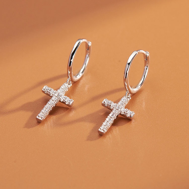 [ 1 Pair Diamond  Cross  Pendant Earrings  ] [ Ladies Elegant Dangle Earrings ] [ Hip Hop Golden Sliver Round Earrings ]