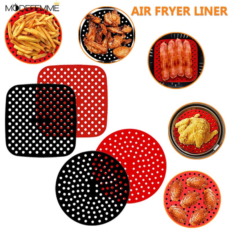 Matras Air Fryer Bentuk Bulat / Kotak Bahan Silikon Anti Lengket Tahan Panas