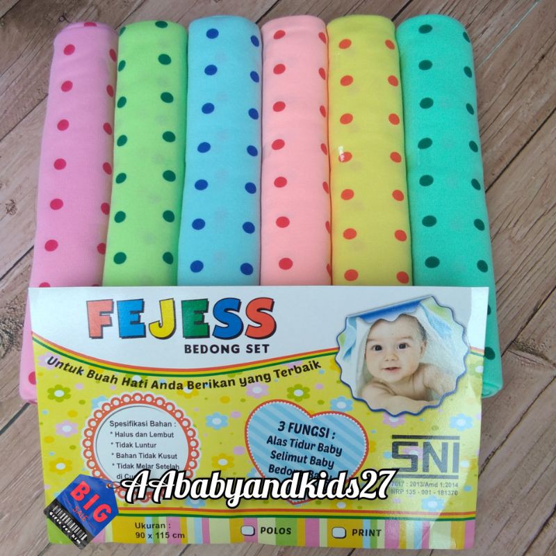 FEJESS 1Pak Isi 6PC Bedong Bayi Motif Polkadot Ukuran Jumbo 115 x 90 Cm-Bedong Bayi Lembut SNI