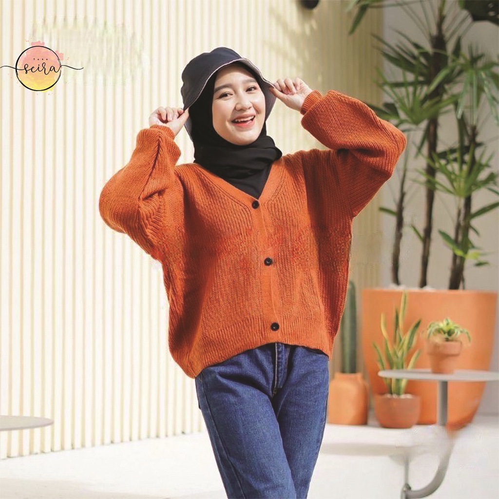 [BISA COD] Olivia Cardy Crop Tebal / Eireen Crop Cardy / Kardigan Rajut Olivia / Cardi balon-Olivia Coral