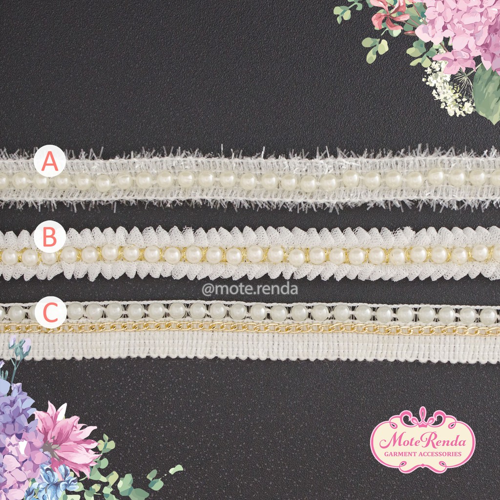 Renda mutiara, lebar 1.5 - 2.5cm (harga per 50cm) kode 5PMA