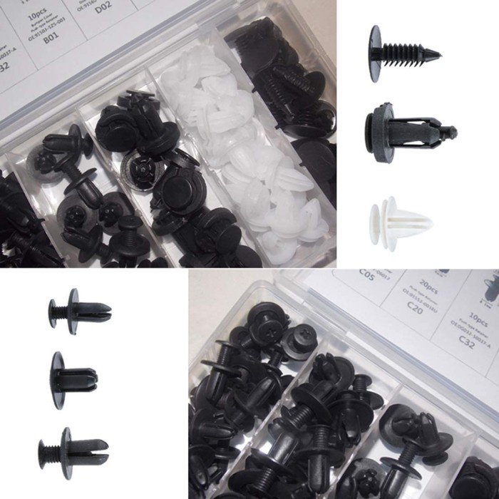 Paket 100 pcs Baut Klip Rivet Pengencang Kancing Panel Interior Set Mobil