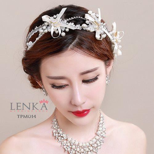 LENKA Tiara Pesta Wedding Crown Headpiece Bridesmaid Aksesoris Rambut Putih TPM014