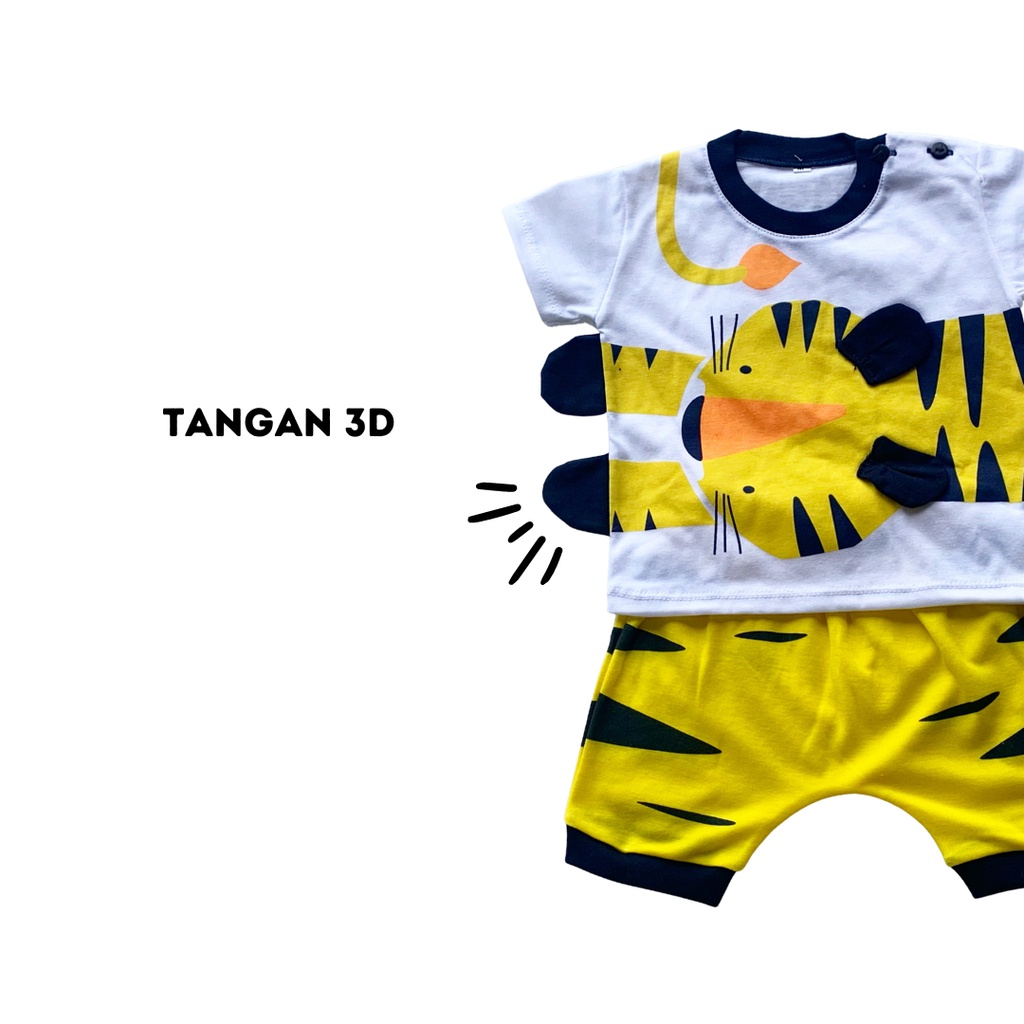 Baju anak laki laki setelan kaos harian baju lengan pendek celana pendek 1-2  tahun 3D TIGER PANDA TEE SET setelan lengan pendek playsuit