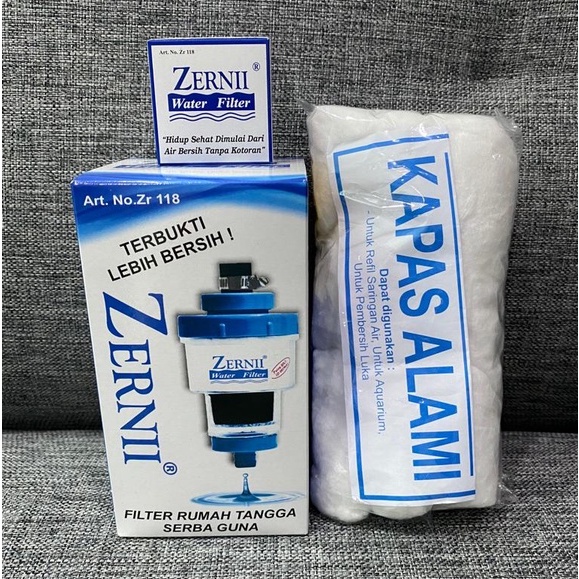 Paket Lengkap Saringan Zernii Filter Air Carbon / BONUS REFILL CARBON &amp; Kapas Alami Filter Air Zerni