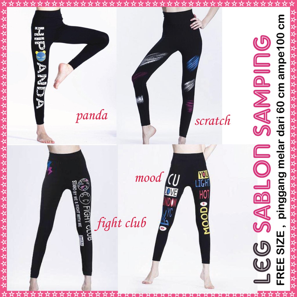 Legging Sablon Samping Panda Fight Club Mood Scratch / legging fashion wanita