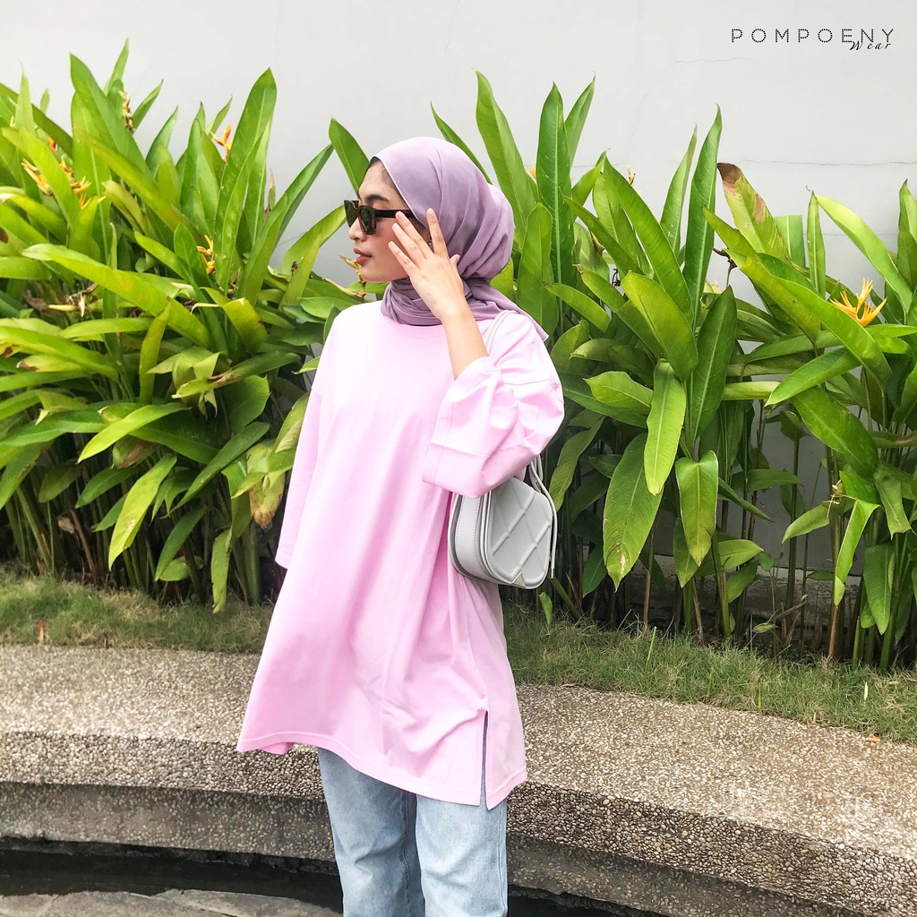 KAOS OVERSIZE WANITA TOP HIJAB BASIC / BASIC OVERSIZED TOP KAOS POLOS / KAOS POLOS OVERSIZE WANITA - POMPOENY