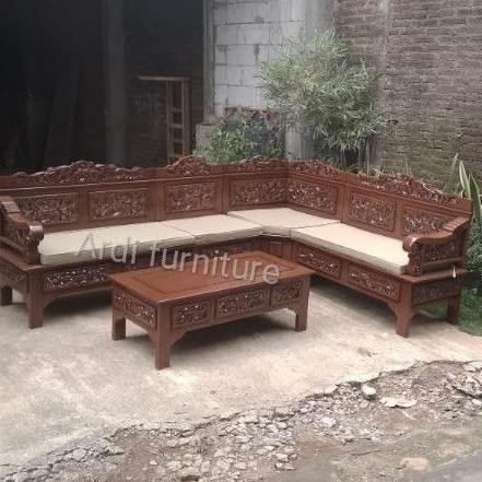 Kursi tamu ukir - kursi sudut kayu jati - kursi sudut Rahwana - kursi dan matras