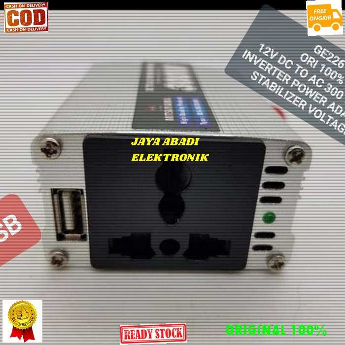 ORIGINAL ADAPTOR POWER INVERTER 12V DC TO AC 300 WATT WAT USB 5V AKI ACCU MOBIL CAR LISTRIK CAS CASA