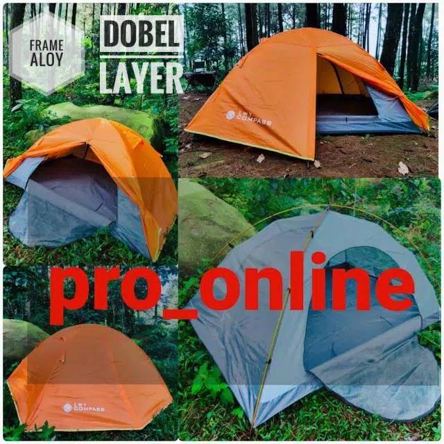 Tenda Camping Dobel Layer Fame Aloy Kapasitas 2-3 orang Merek Compass Waterproof Cemping Outdoor