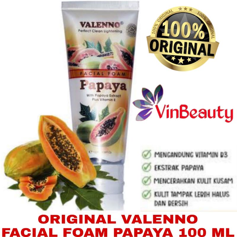 ORIGINAL VALENNO FACIAL FOAM PAPAYA 100 ML / VALENO SABUN CUCI MUKA VALENNO