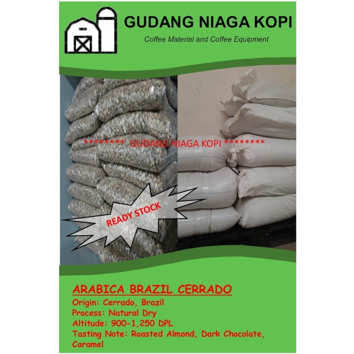 

vd201r Arabica Brazil Cerrado, Natural Green Bean Coffee Biji Kopi Mentah Ds20X11